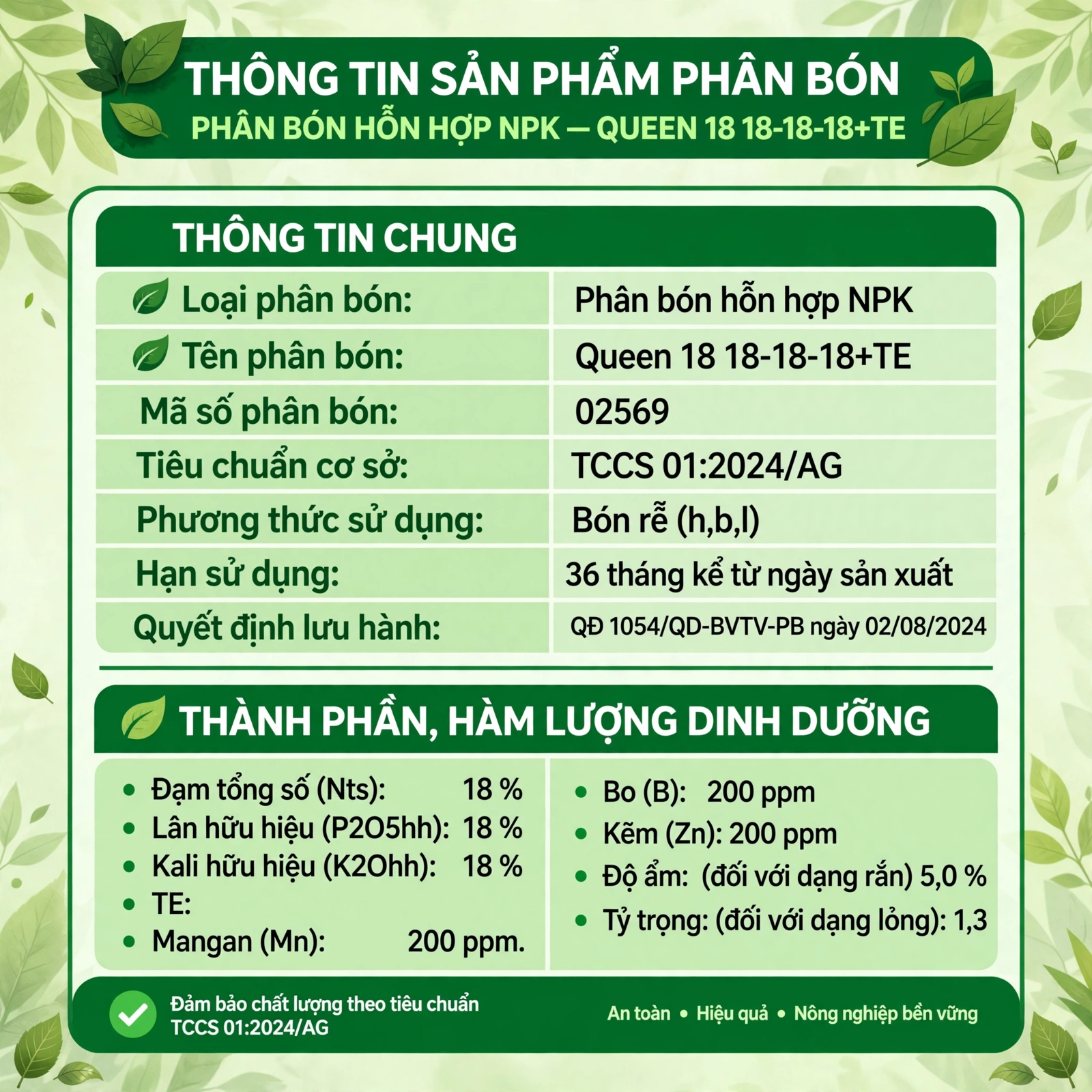phân bón NPK hỗn hợp Queen 18-18-18+TE