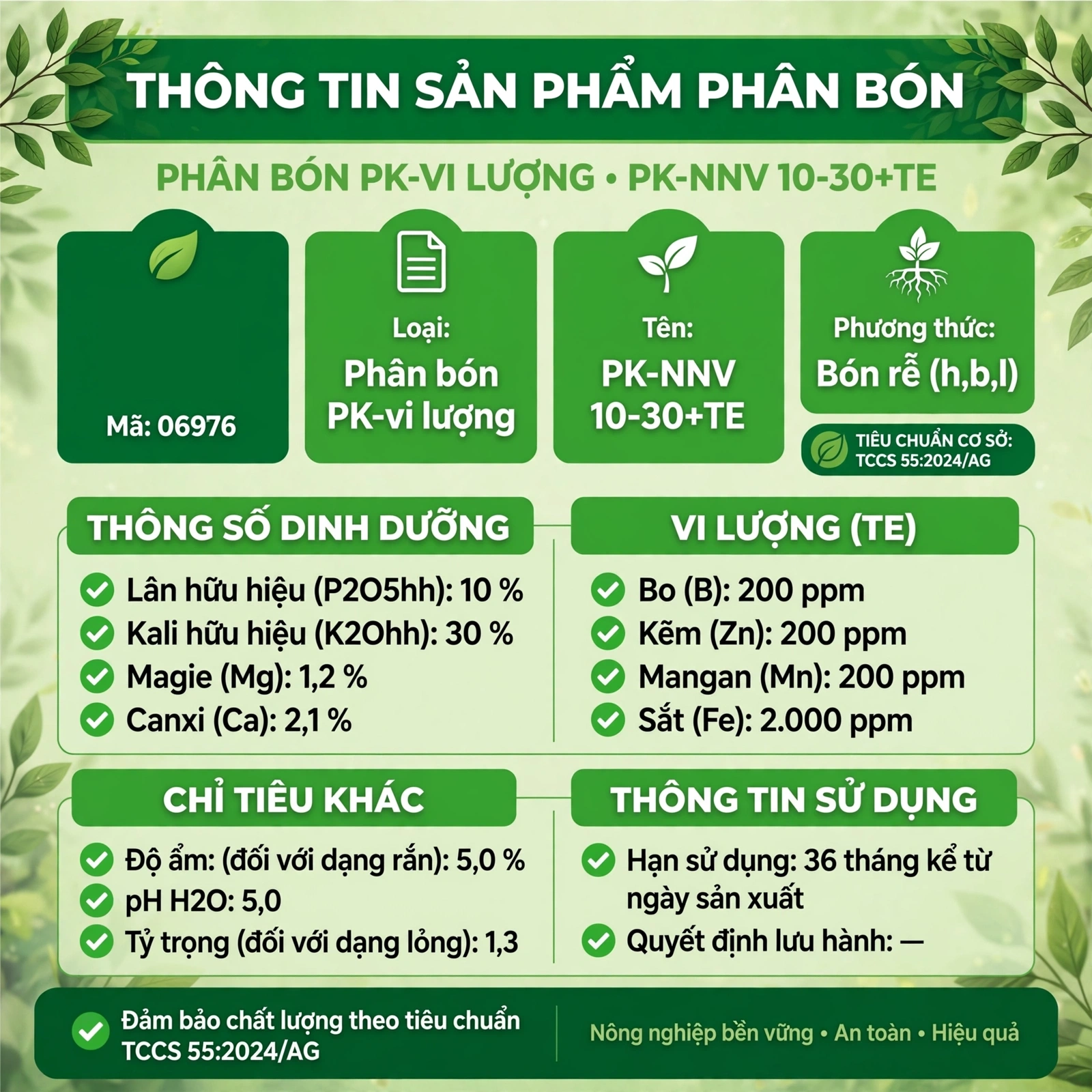 phân bón NPK đạt tiêu chuẩn chất lượng TCCS