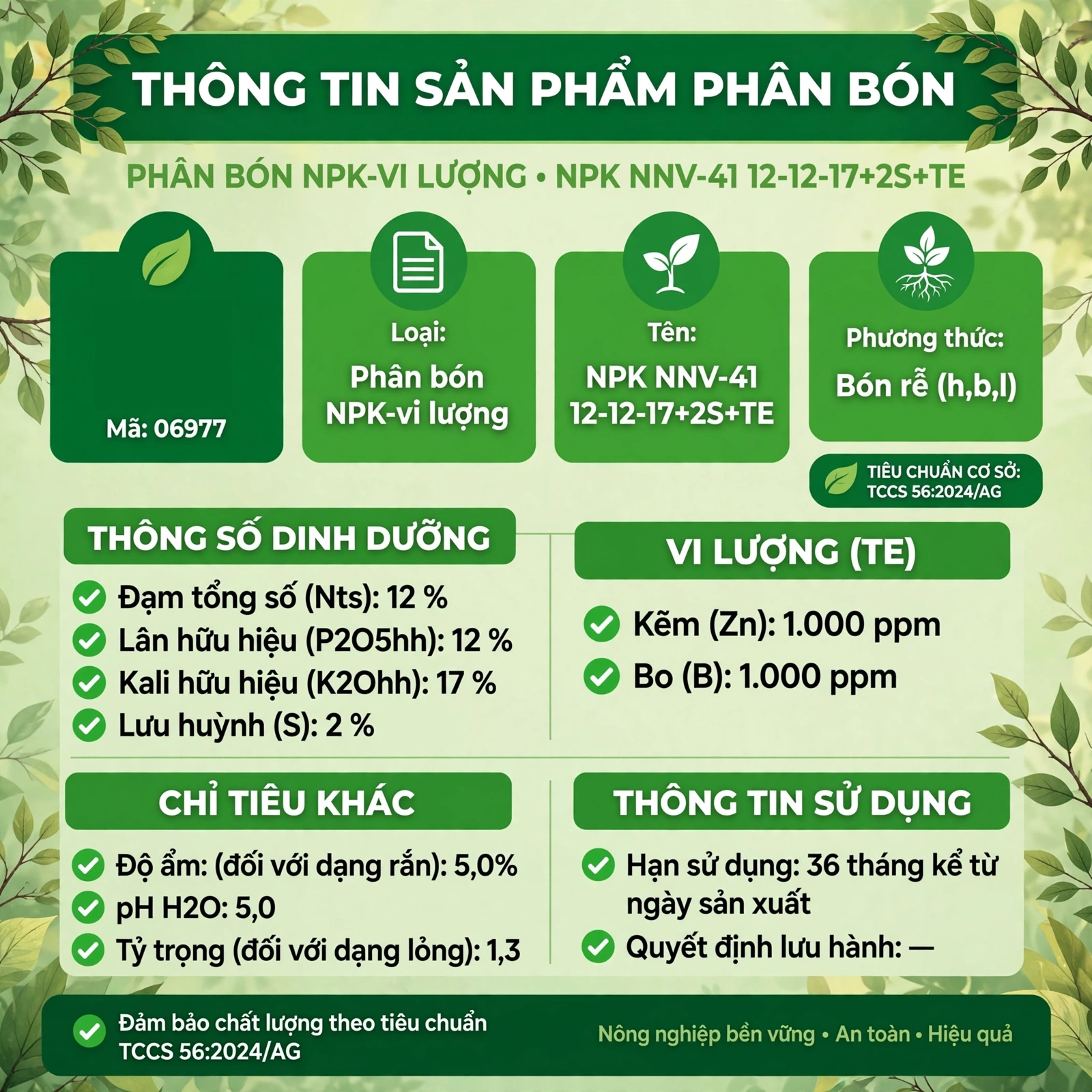 phân bón NPK đạt tiêu chuẩn chất lượng TCCS