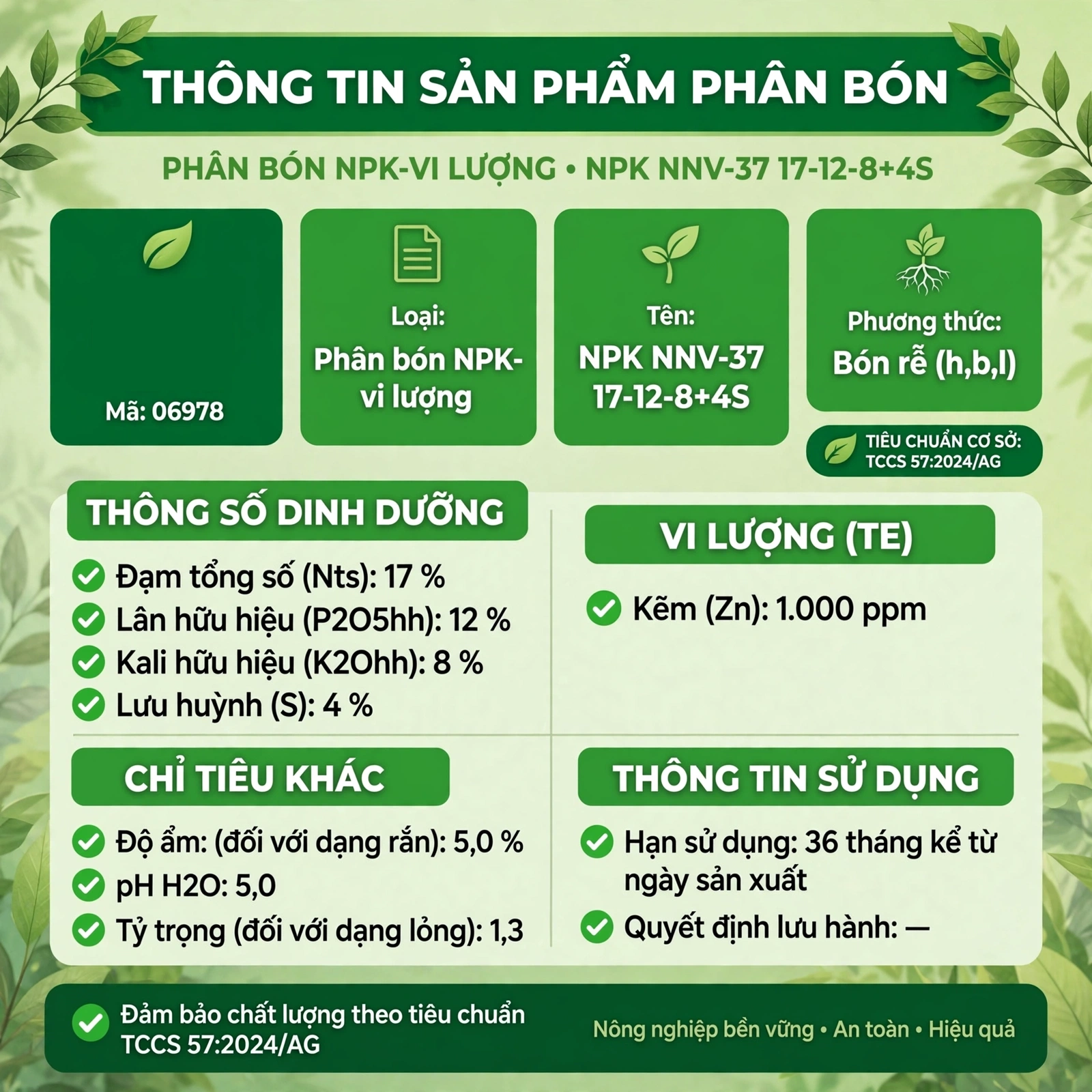 phân bón NPK đạt tiêu chuẩn chất lượng TCCS