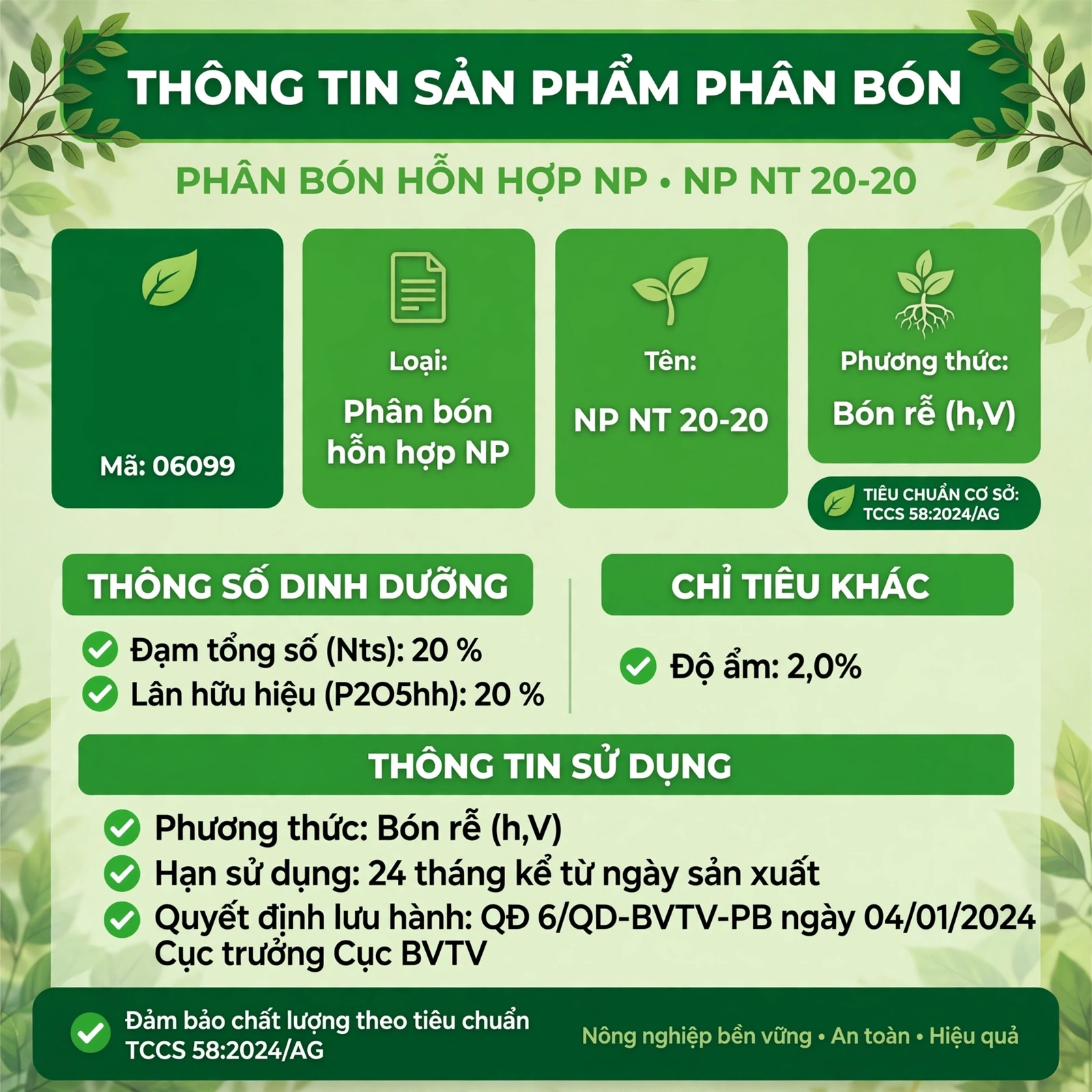 phân bón NPK đạt tiêu chuẩn chất lượng TCCS