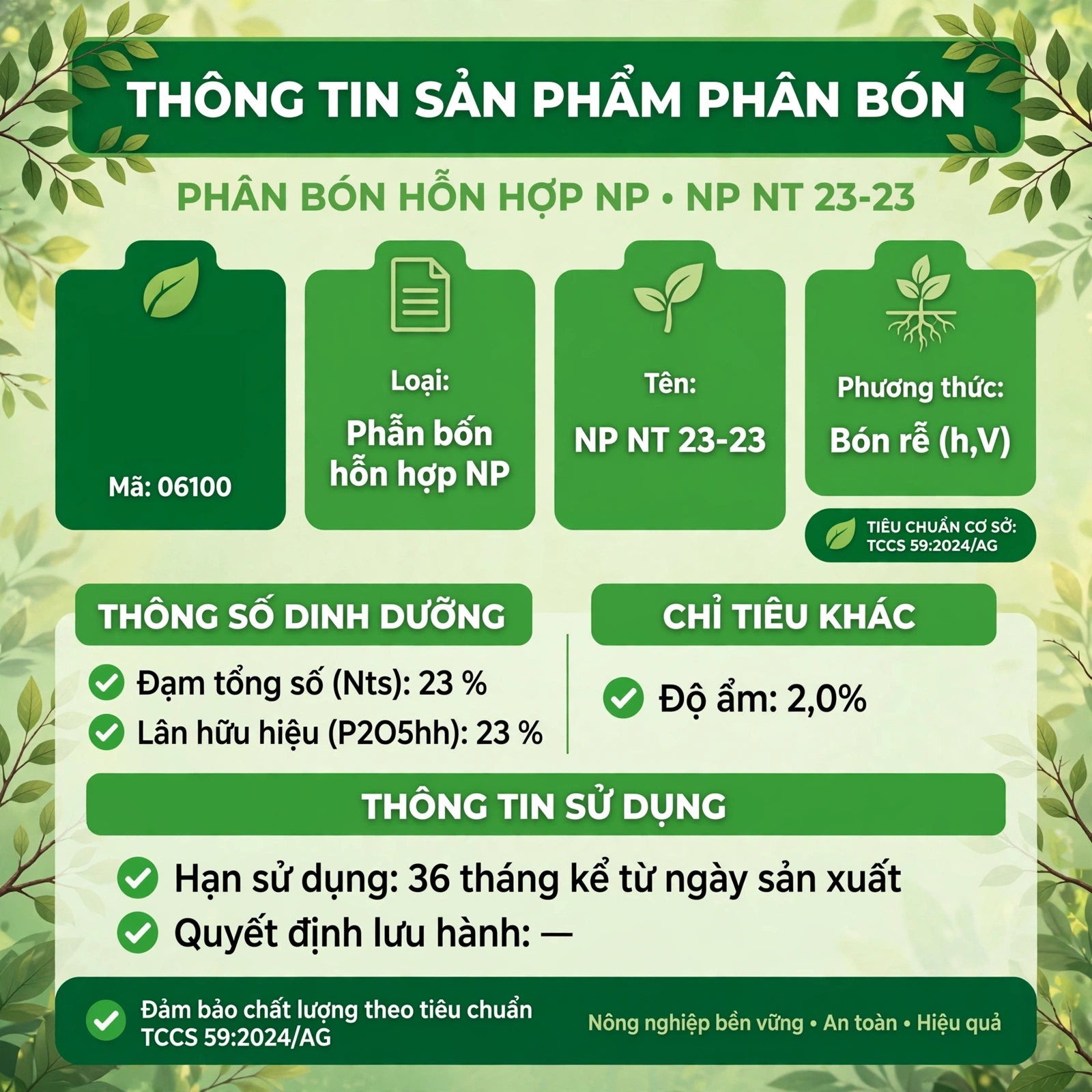 phân bón NPK đạt tiêu chuẩn chất lượng TCCS