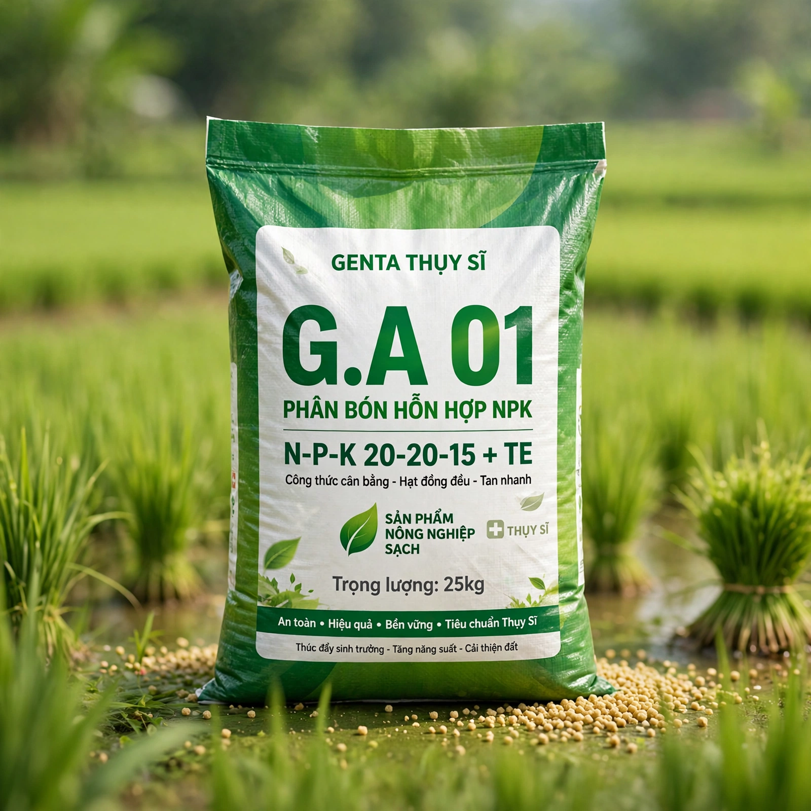Hình ảnh bao phân bón NPK G.A 01 14-9-7 dạng hạt của Công ty Cổ phần Genta Thụy Sĩ