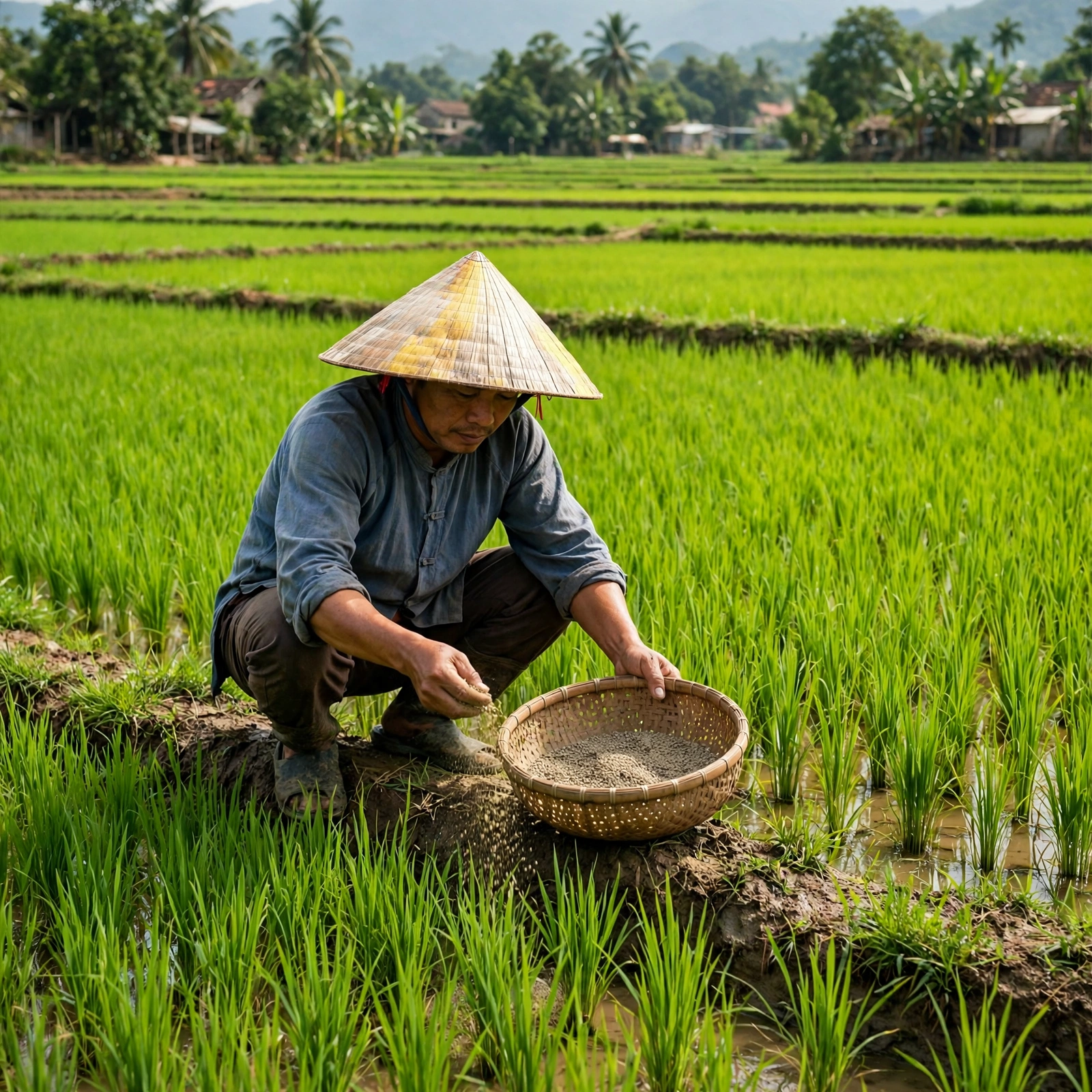 Tưới dung dịch phân bón vi lượng G.A 05 đã pha vào gốc cây đang ra hoa