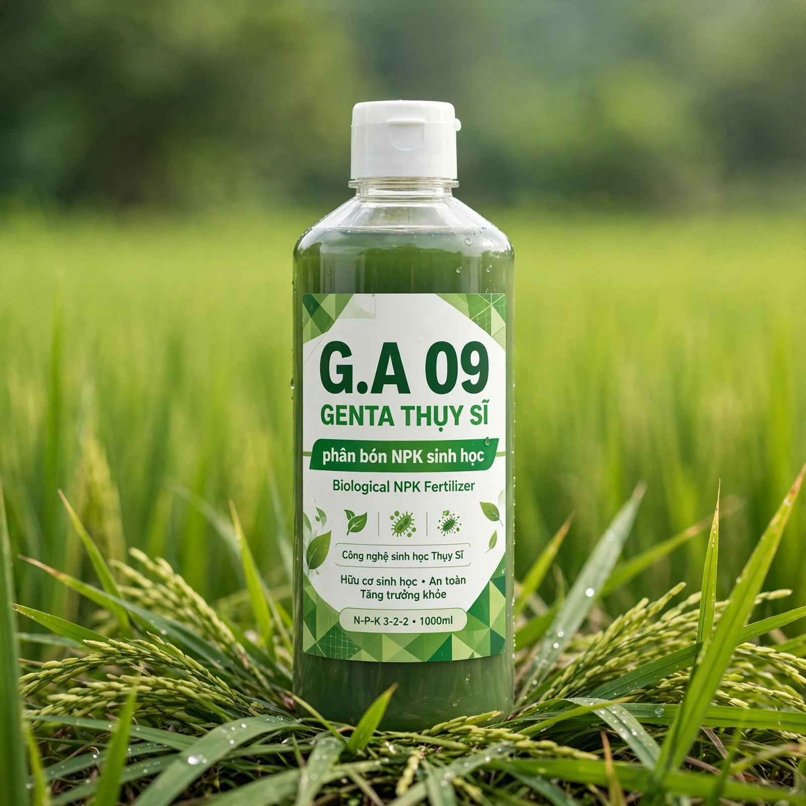 Chai phân bón NPK sinh học G.A 09 dạng lỏng bón rễ của Công ty Cổ phần Genta Thụy Sĩ