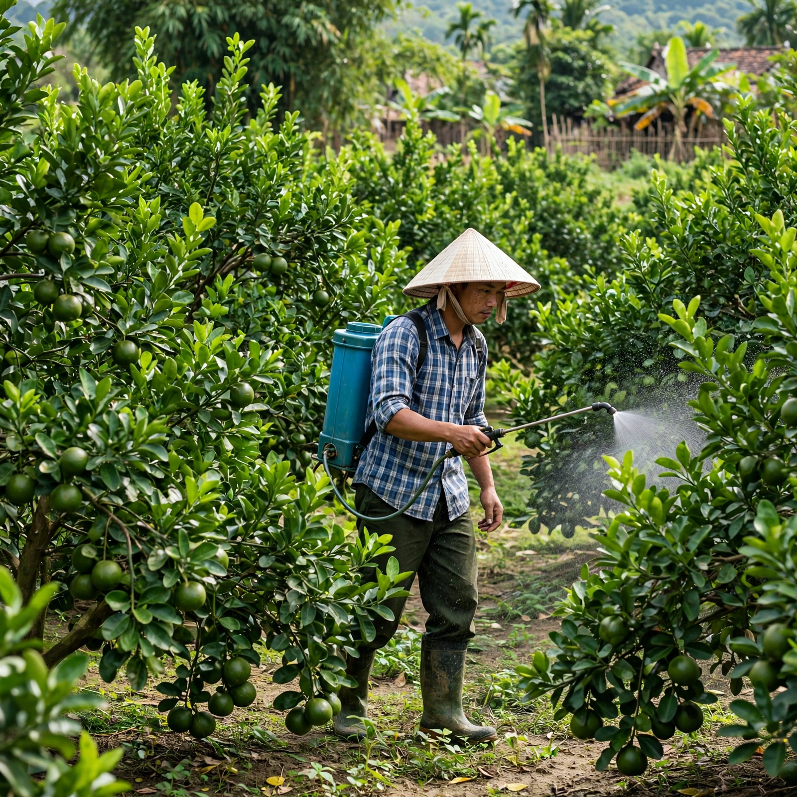Minh họa bón phân PK G.A 11 cho cây ăn trái giai đoạn ra hoa đậu trái